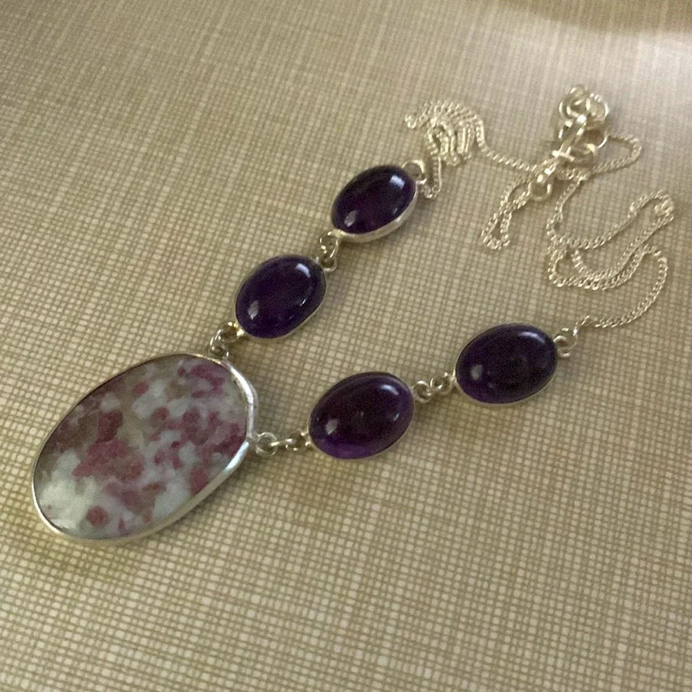 NEW Lapidolite purple quartz silver artisan handcrafted necklace - Picture 3 of 7